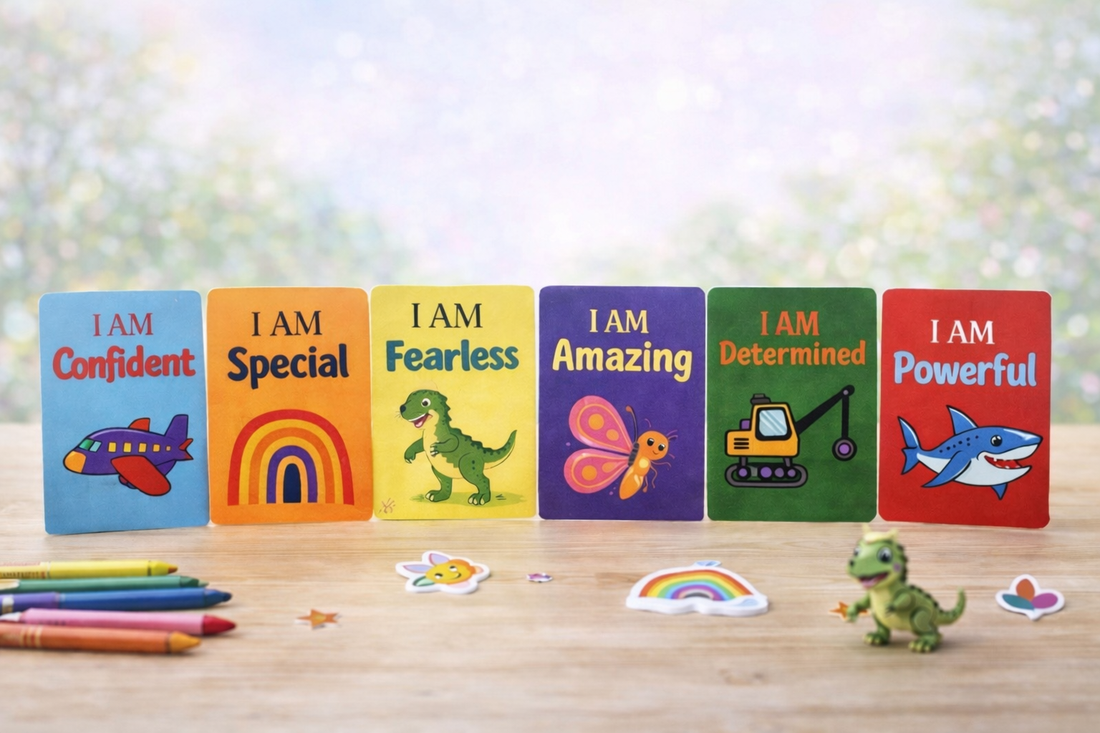 Positive affirmation cards for children showing confidence, courage, and self-belief