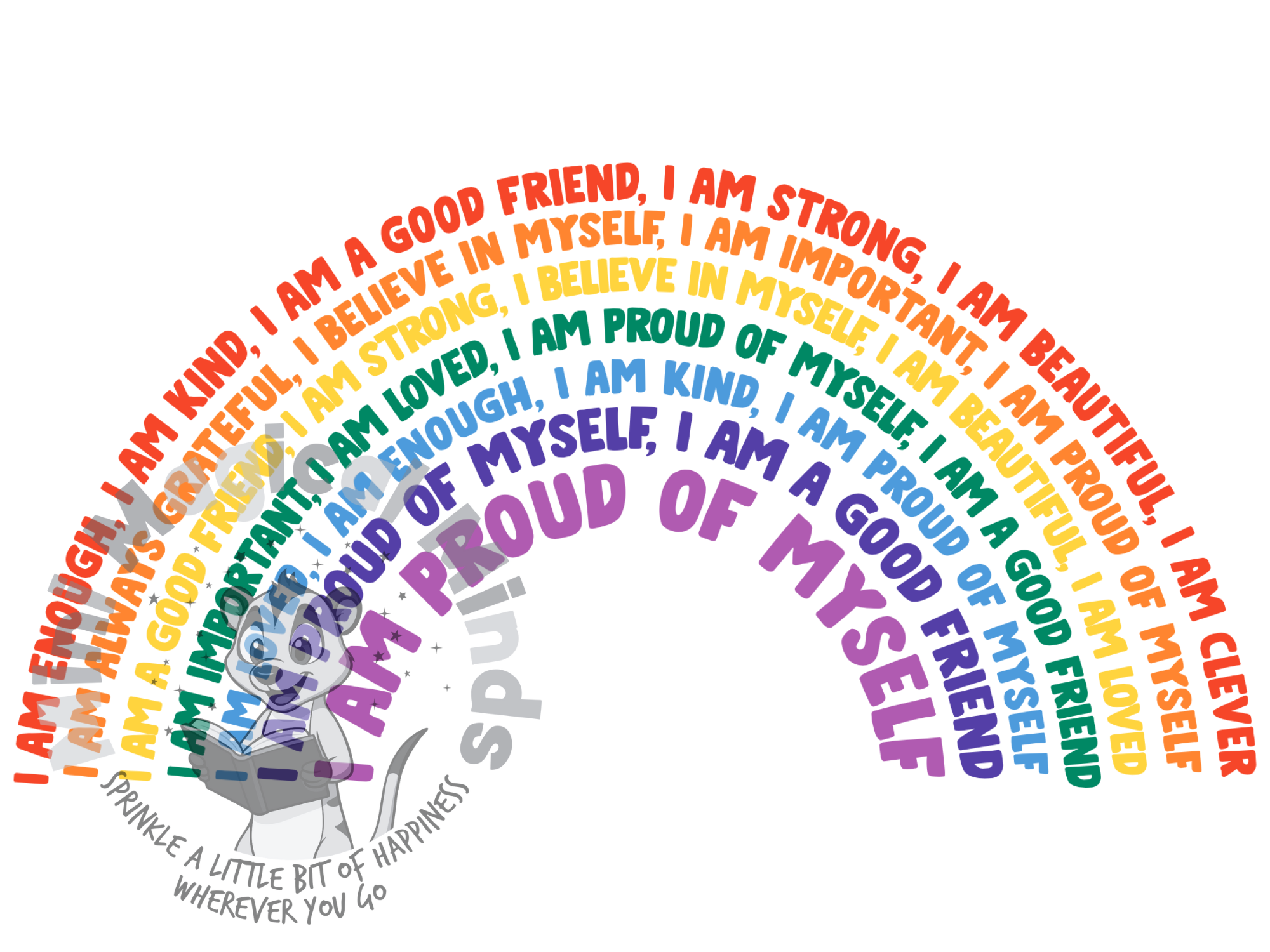 Rainbow Positive Affirmations Image. PDF Files.