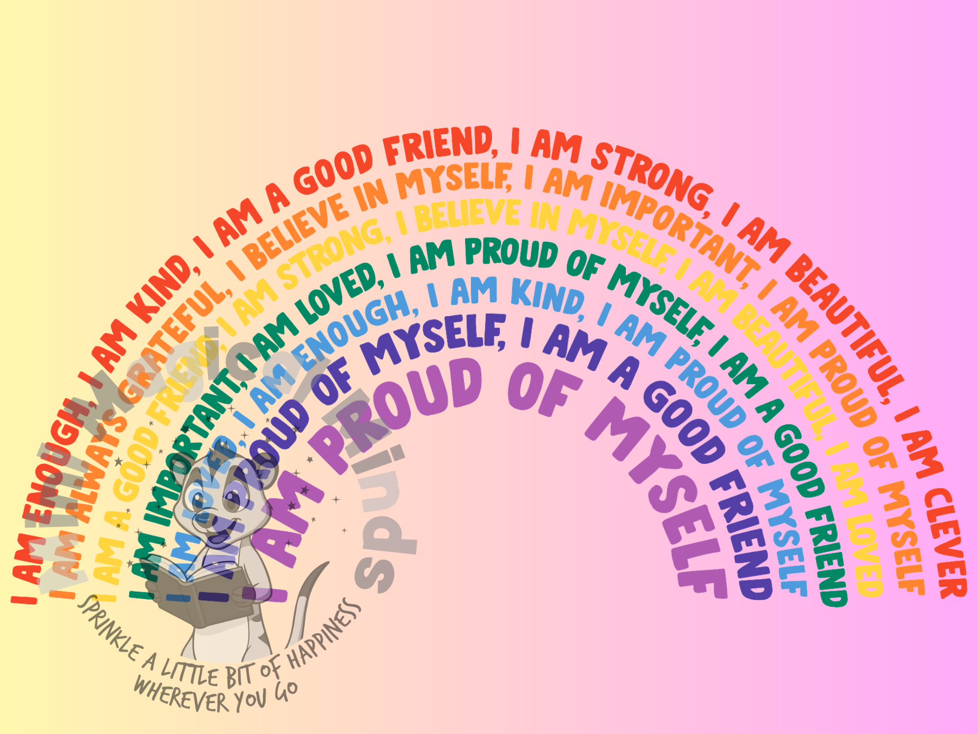 Rainbow Positive Affirmations Image. PDF Files.