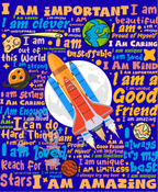 Rocket in Space Positive Affirmations Image. PDF Files.