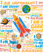 Rocket in Space Positive Affirmations Image. PDF Files.