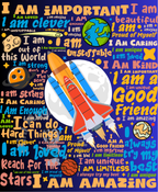 Rocket in Space Positive Affirmations Image. PDF Files.