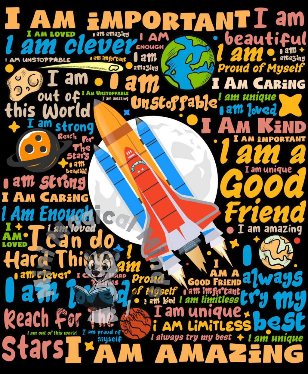 Rocket in Space Positive Affirmations Image. PDF Files.