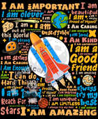 Rocket in Space Positive Affirmations Image. PDF Files.